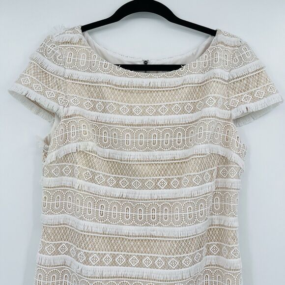 Eliza J Womens Dress Size 12 White Lace Overlay Fringe Cap Sleeve Shift Mini - Picture 3 of 12